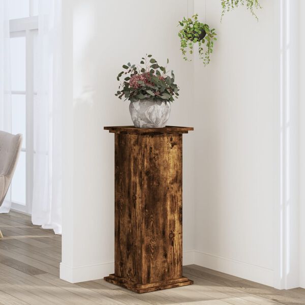 vidaXL Plant Stand Smoked Oak 33x33x80 cm Engineered Wood