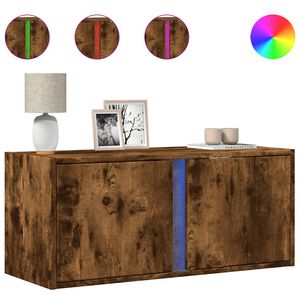 vidaXL TV Wall Cabinet with LED Lights Smoked Oak 80x31x35 cm