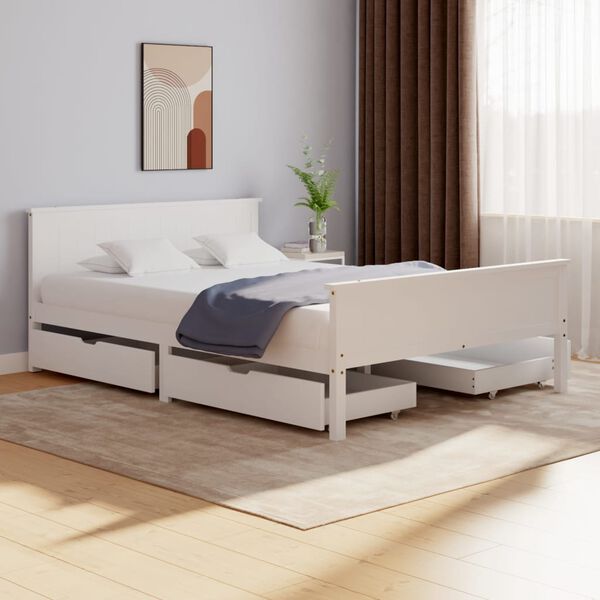 vidaXL Bed Frame without Mattress White Solid Wood Pine 140x200 cm