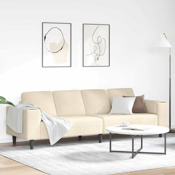 vidaXL Sofa with Cushion Cream 250 x 77 x 76 cm Corduroy Fabric