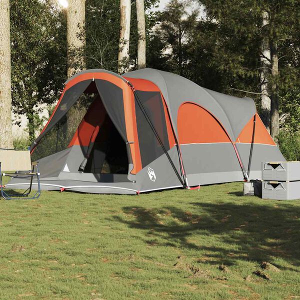 vidaXL Family Tent Tunnel 8-Person Grey and Orange Waterproof
