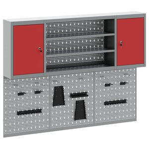 vidaXL Tool Cabinet Set with Shelf 4 pcs Red Powder-Coated Steel
