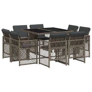 vidaXL 9 Piece Garden Dining Set with Cushions Grey Poly Rattan
