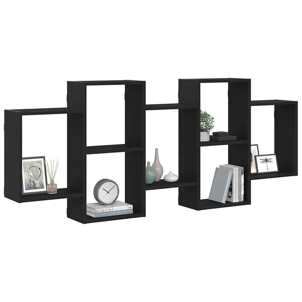 vidaXL Wall Shelf Black Oak 159x18x65 cm Engineered Wood
