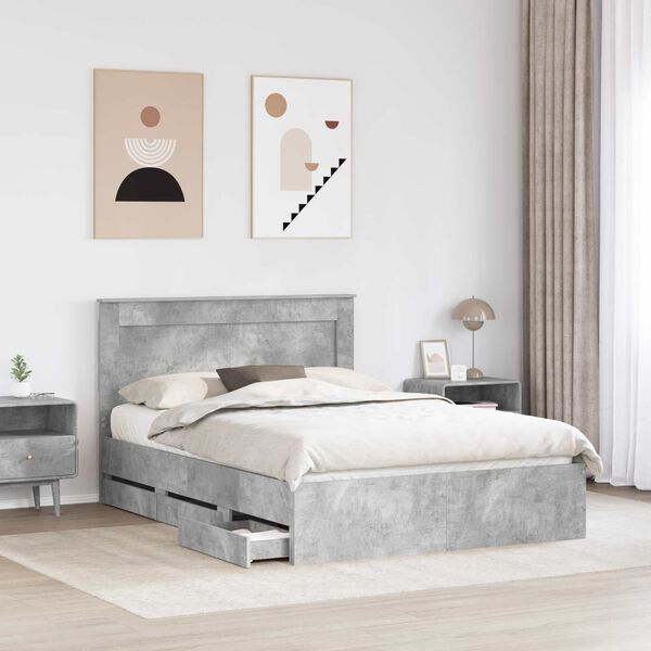 vidaXL Bed Frame with Drawer Concrete Grey 140 x 190 cm Engineer Wood