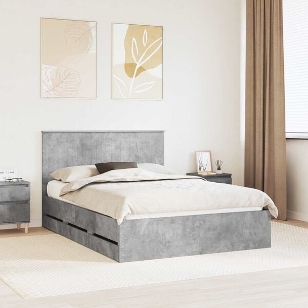 vidaXL Bed Frame with Drawer Concrete Grey 140 x 200 cm Engineer Wood
