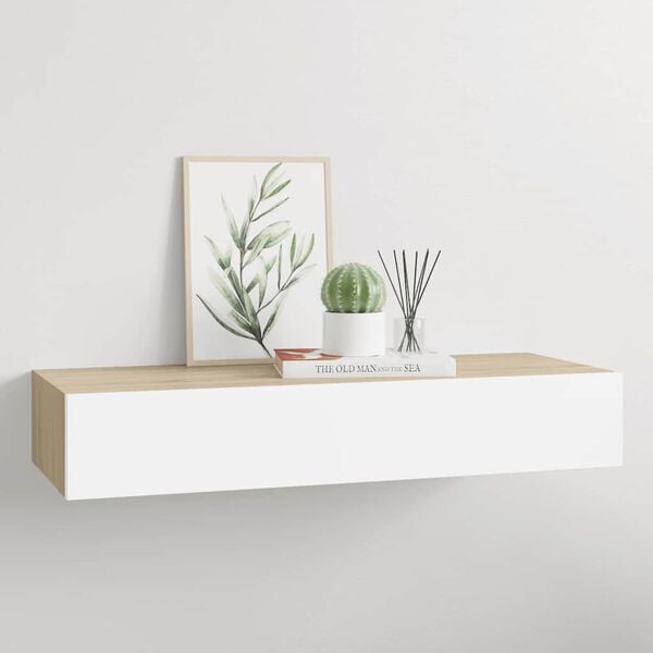 vidaXL Wall-mounted Drawer Shelf Oak and White 60x23.5x10cm MDF