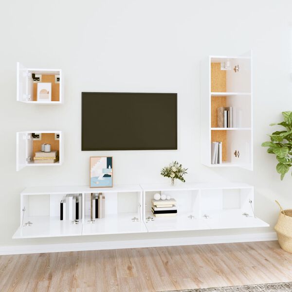 vidaXL 5 Piece TV Cabinet Set High Gloss White Engineered Wood