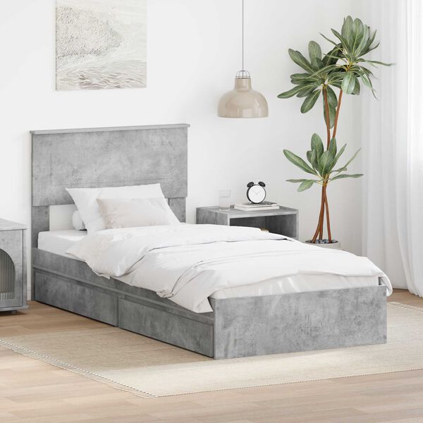 vidaXL Storage Bed Concrete Grey 90 x 200 cm Engineered Wood