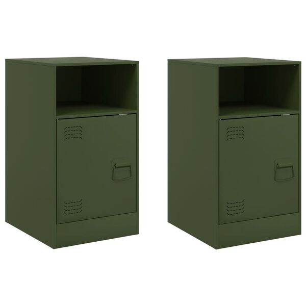 vidaXL Bedside Cabinets 2 pcs Olive Green 34.5x39x62 cm Steel