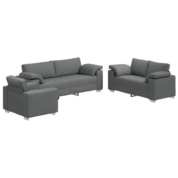 vidaXL Sofa 3 pcs Dark Grey Fabric