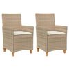 vidaXL Garden Chairs with Cushions 2 pcs Beige Poly Rattan&Solid Wood