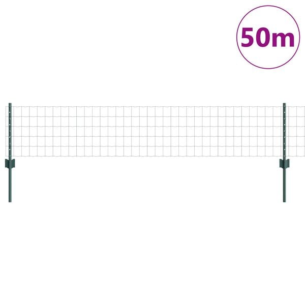 vidaXL Fence with Post Green 0.4 x 50 m Steel and PVC