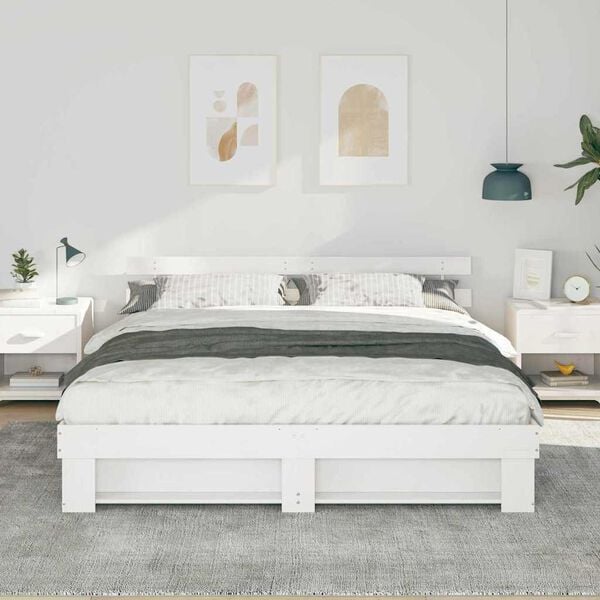 vidaXL Bed Frame with Headboard White 200 x 200 cm Solid Pine Wood