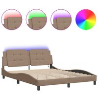 vidaXL Bed Frame with LED Lights Cappuccino 160x200 cm Faux Leather