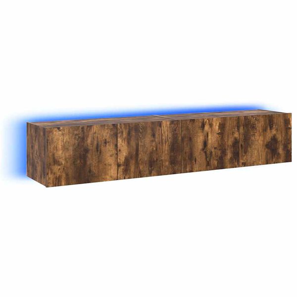 vidaXL TV Wall Cabinets with LED Lights 2 pcs Smoked Oak 80x35x31 cm