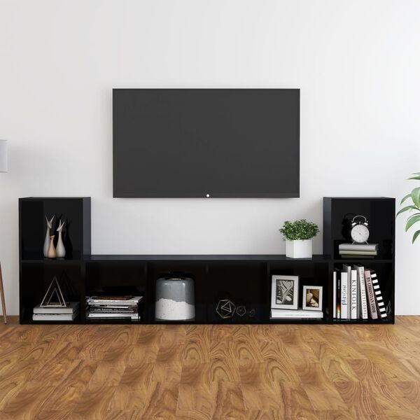 vidaXL 3 Piece TV Cabinet Set High Gloss Black Engineered Wood