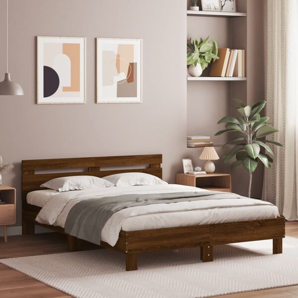 vidaXL Bed Frame without Mattress Brown Oak 140x200 cm