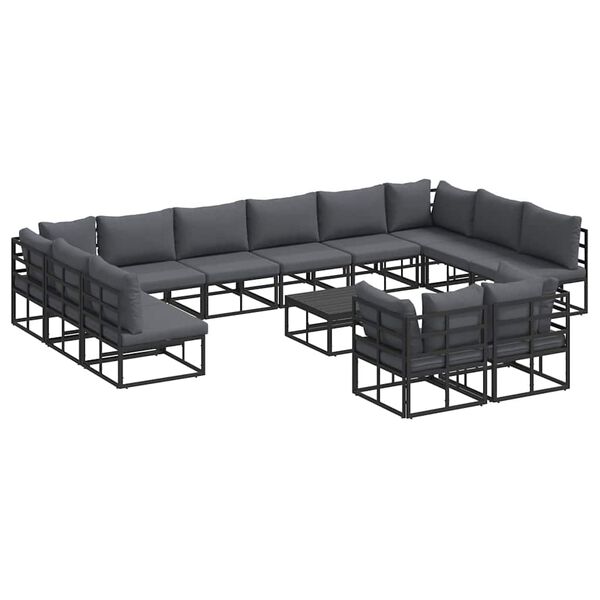 vidaXL Garden Sofa Set with Cushion 13 pcs Black Aluminium