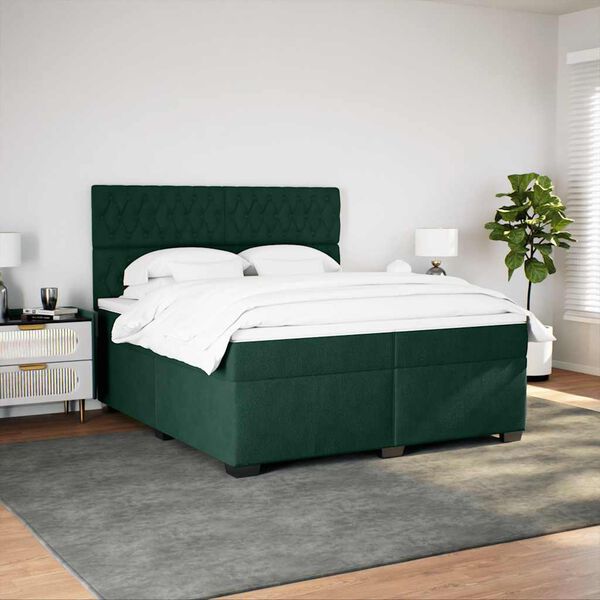 vidaXL Box Spring Bed with Mattress Dark Green 200x200 cm Velvet