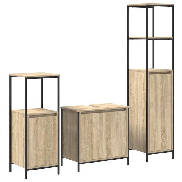 vidaXL Bathroom Furniture Set with Shelf 3 pcs Sonoma Oak and Black