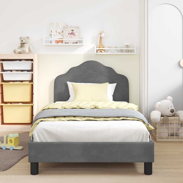 vidaXL Children's Bed Frame with Headboard Dark Grey 90 x 190 cm