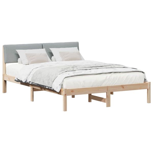 vidaXL Bed frame Brown and light grey 135 x 190 cm Solid pine wood