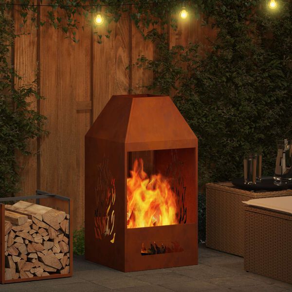 vidaXL Fire Pit Brown 50 x 50 x 100 cm Weather Steel