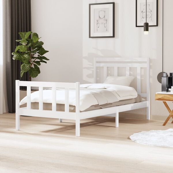 vidaXL Bed Frame without Mattress White Solid Wood 100x200 cm (810073+814080)