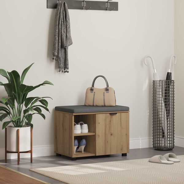 vidaXL Hall Bench with Cushion Plain Artisan Oak 60 x 38 x 46 cm