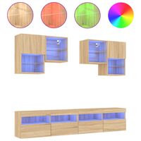 vidaXL 6 Piece TV Wall Cabinet Set with LED Lights Sonoma Oak