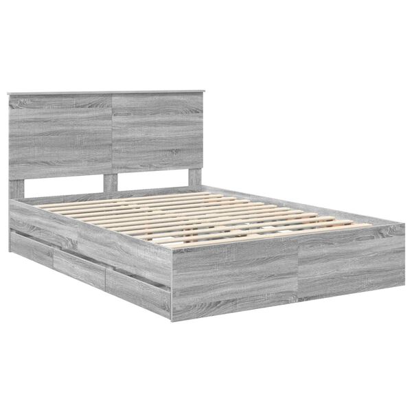 vidaXL Bed Frame with Drawer Grey Sonoma 140 x 200 cm Engineer Wood
