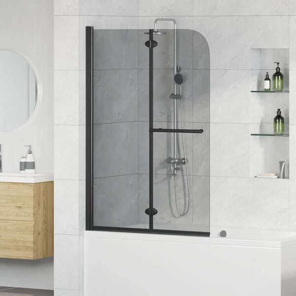vidaXL Folding Shower Enclosure 2 Panels ESG 120x140 cm Black
