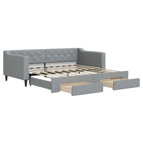 vidaXL Daybed with Trundle&Drawers without Mattress Light Grey 90x190 cm Single