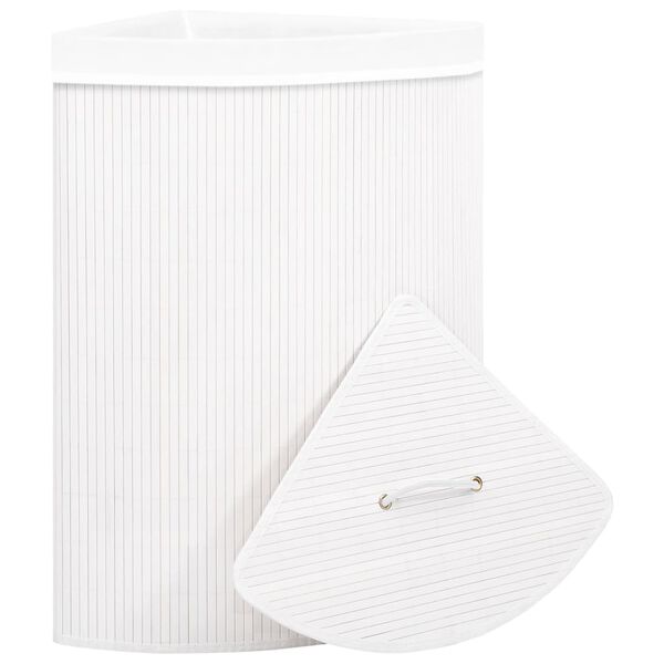vidaXL Bamboo Corner Laundry Basket White 60 L