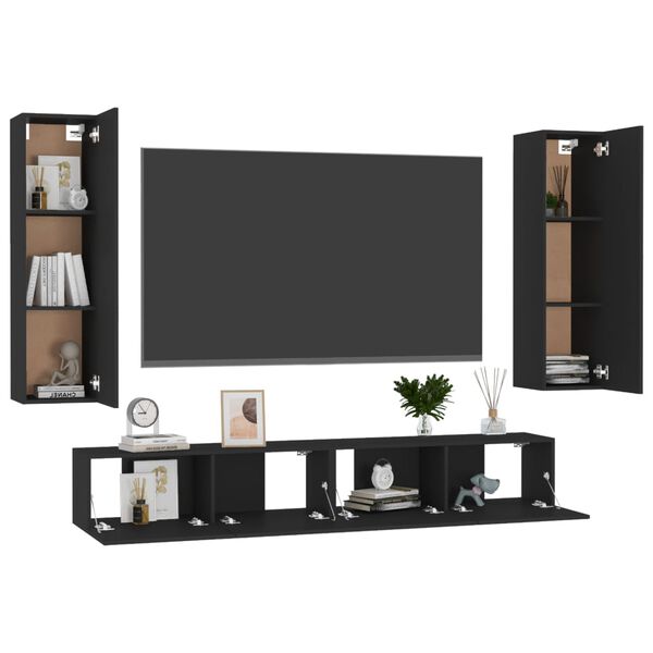 vidaXL 4 Piece TV Cabinet Set Black Engineered Wood