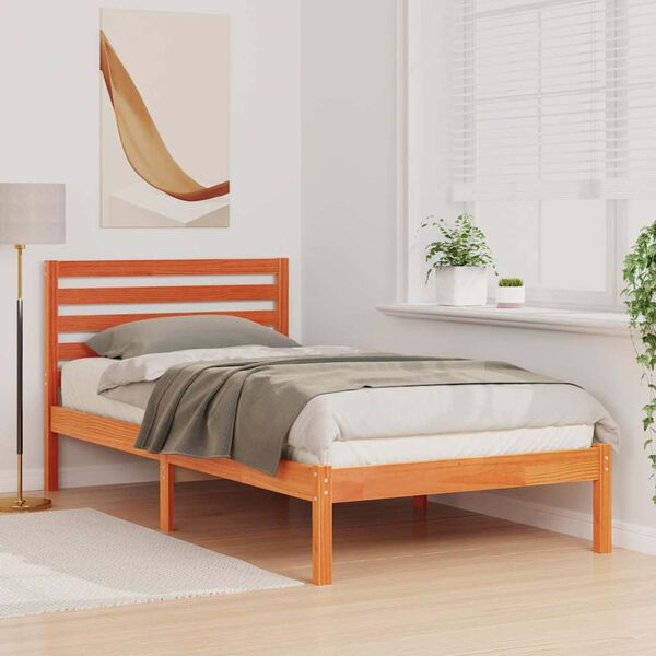 vidaXL Bed Frame with Headboard Wax Brown 90 x 190 cm Solid Pine Wood