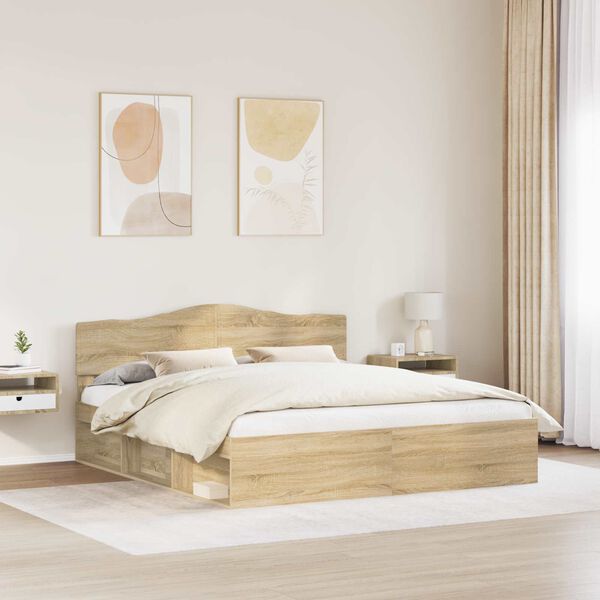 vidaXL Bed Frame with Headboard Sonoma 200 x 200 cm Solid Pine Wood