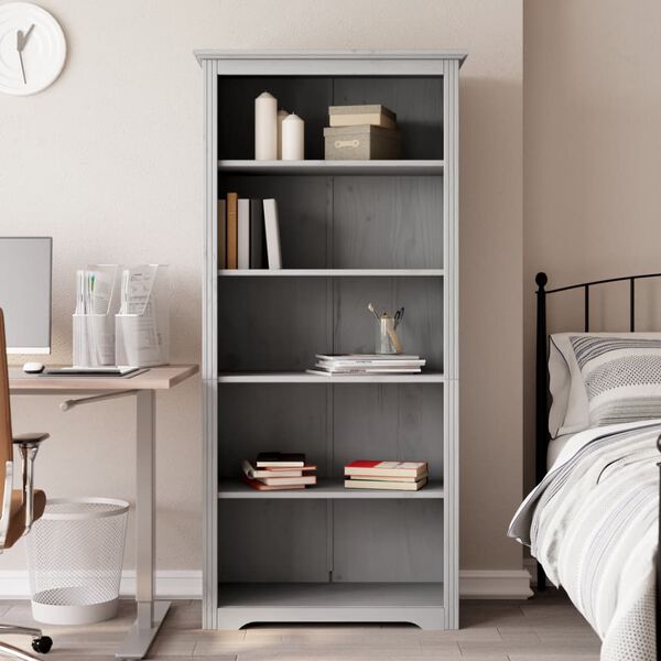 vidaXL Bookcase BODO Grey 80x38x180 cm Solid Wood Pine 5-Tier