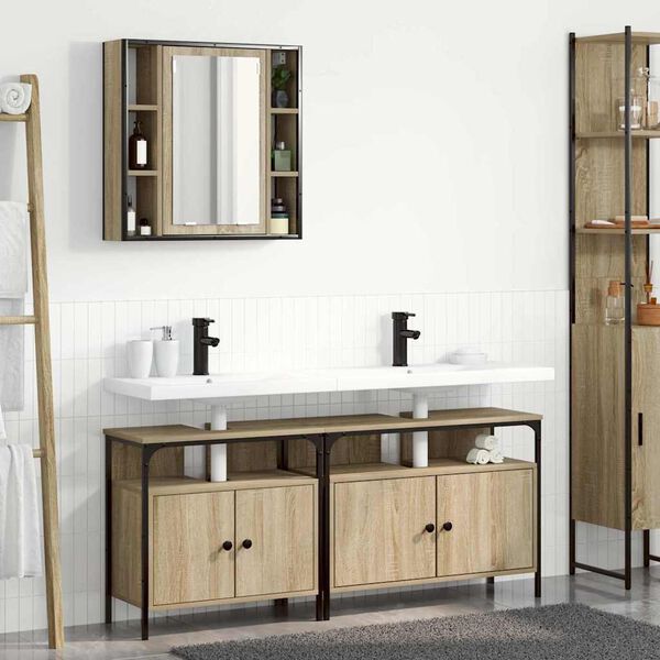 vidaXL Bathroom Furniture Set with Shelf 3 pcs Brown Engineered wood