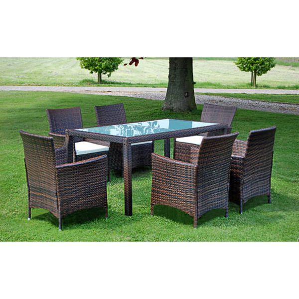 vidaXL 7 Piece Outdoor Dining Set with Cushions Poly Rattan Brown