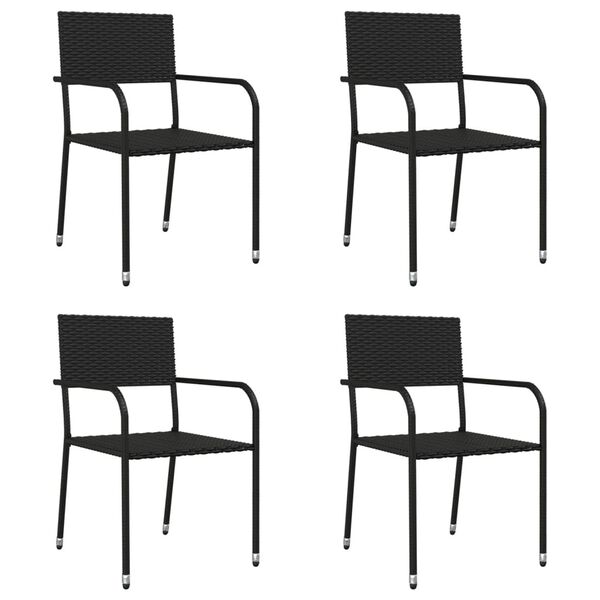 vidaXL 5 Piece Garden Dining Set Black Poly Rattan