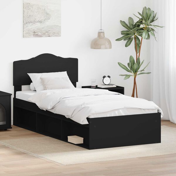 vidaXL Bed Frame with Headboard Black 90 x 190 cm Solid Pine Wood