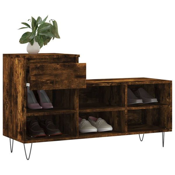 vidaXL Shoe Cabinet Smoked Oak 102x36x60 cm Engineered Wood