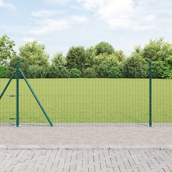 vidaXL Fence with Posts Green 0.8 x 10 m Steel
