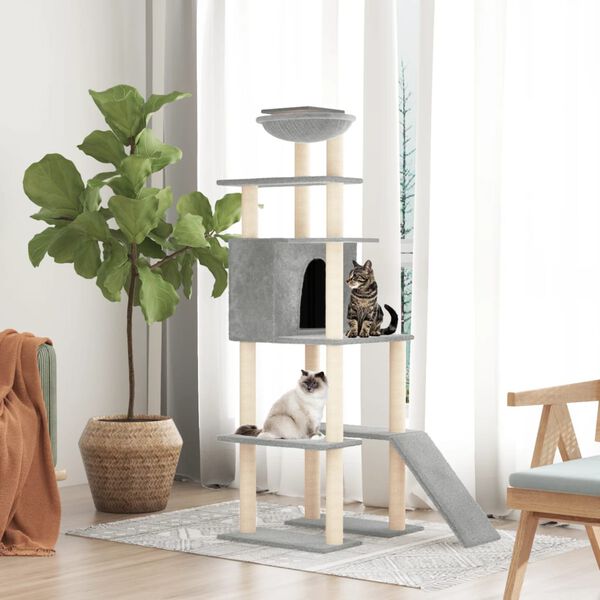 vidaXL Cat Tree with Sisal Scratching Posts Light Grey 166 cm