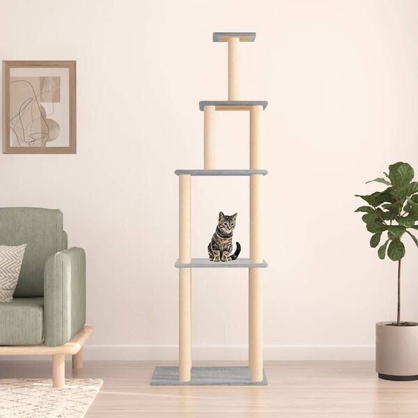 vidaXL Cat Tree with Sisal Scratching Posts Light Grey 183 cm