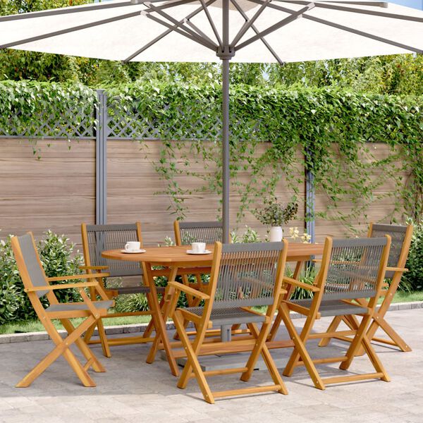 vidaXL 7 Piece Garden Dining Set Grey Polypropylene and Solid Wood