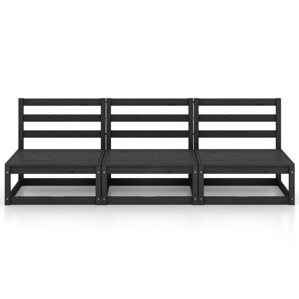 vidaXL Garden 3-Seater Sofa Black Solid Pinewood