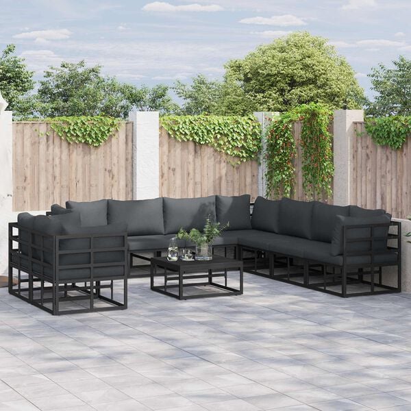 vidaXL Garden Sofa Set with Cushion 9 pcs Black Aluminium
